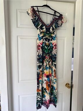 Flying Tomato Ivory, Yellow and Pink Tropical Print Jumpsuit